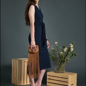 Front tie rib mid dress