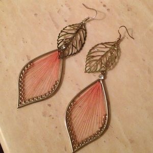 Peach & Gold leaf earrings
