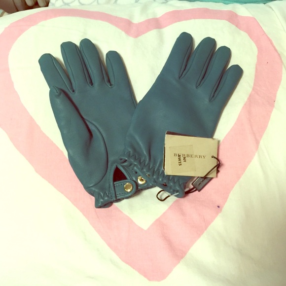 Burberry teal leather gloves