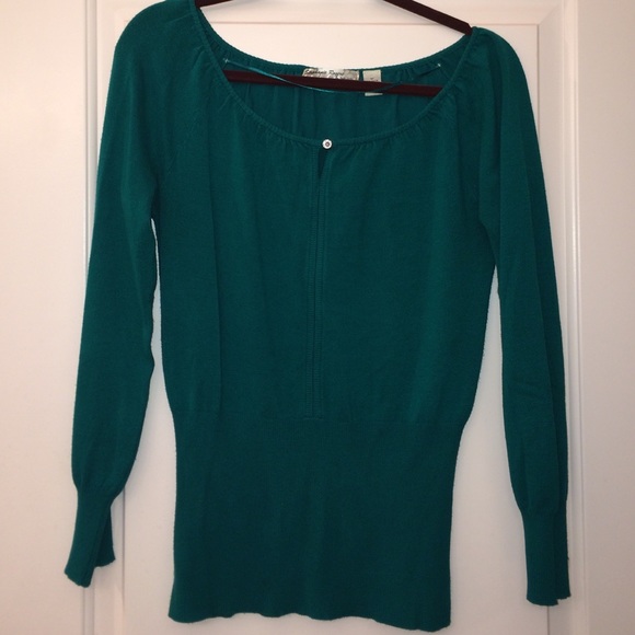 Deep teal fitted sweater w/fitted waist & cuff - Picture 1 of 4