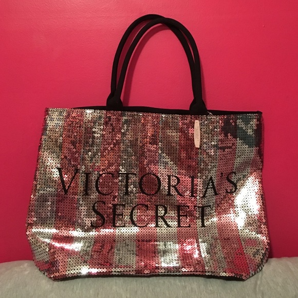 Pink & Silver Sequined Victoria's Secret Tote Bag