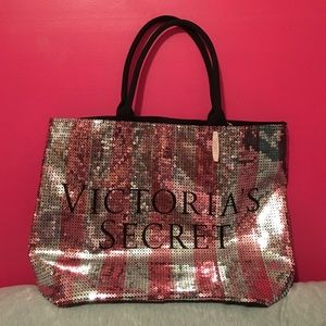 Pink & Silver Sequined Victoria's Secret Tote Bag