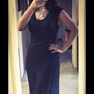 Black jersey/chiffon pleated bottom dress.