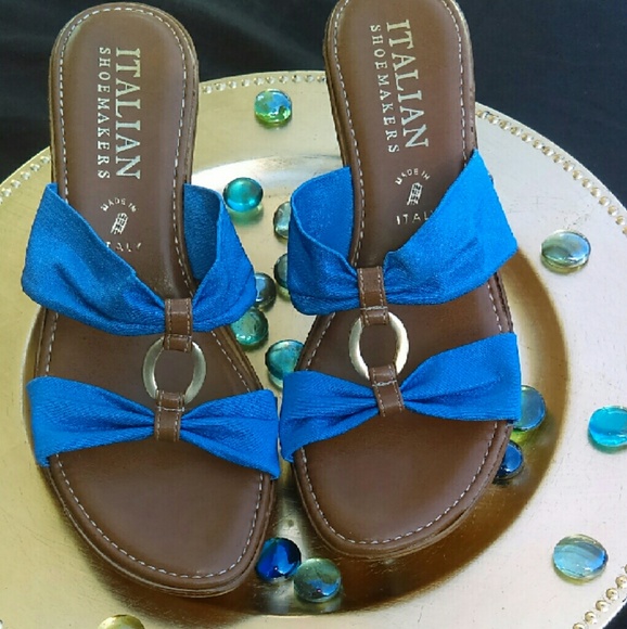 Italian Shoemaker Denim and Caramel Wedge Sandal