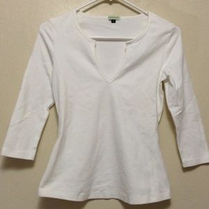 Basic white tee with deep V neck