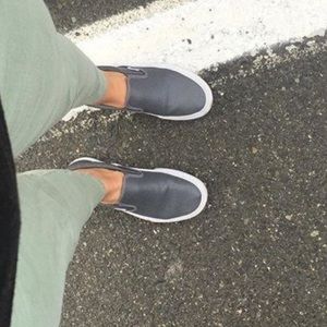 Perf leather slip ons