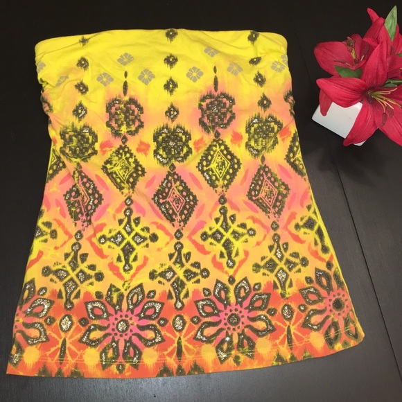 Yellow glitter strapless top