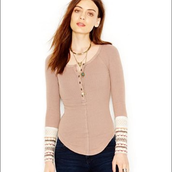 Free People Tops - 🚫Sold🚫Thermal Henley Crochet Cuff Sleeve Free People Tops - 🚫Sold🚫Thermal Henley Crochet Cuff Sleeve