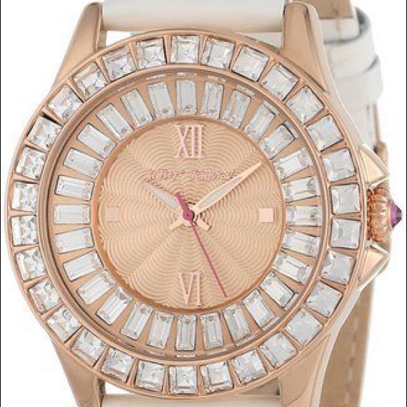 Betsey Johnson White Leather Crystal Watch