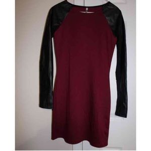 Maroon and Faux Leather Dress