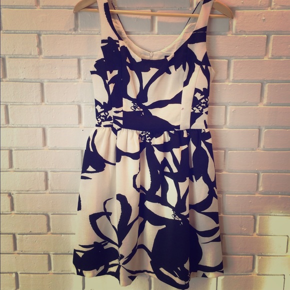 Aqua Black and White Fit and Flare Dress