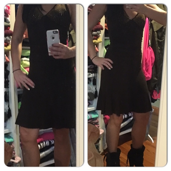 Flowy halter dress, brown with gold studs