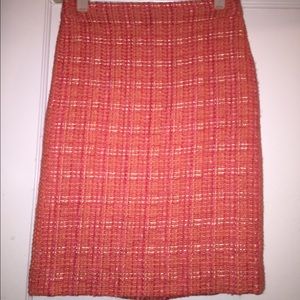 J Crew No 2 Pencil skirt 00 orange pink tweed