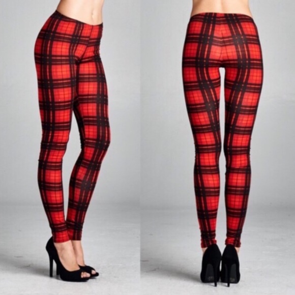 🆕KNOXVILLE plaid print legging - RED - Picture 2 of 2