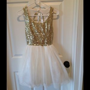 Stunning gold sequin and ivory tulle dress