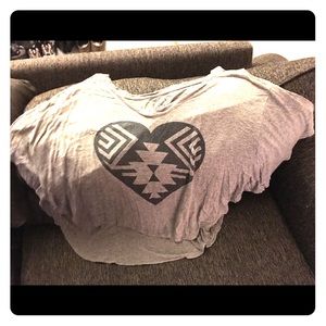 Gray Flowy Top with Aztec Heart Design