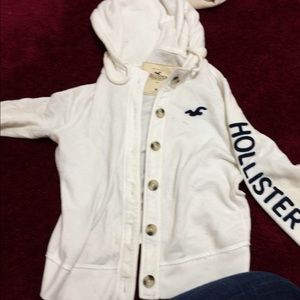 White hollister button up hoodie