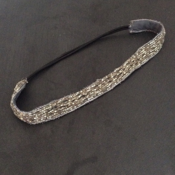 Beaded Elastic Headband - Gray/Silver