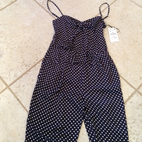Zara polka dot tie front jumpsuit