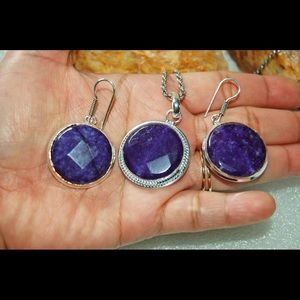 Purple Round Chalcy Statement Set:Pendant&Earrings