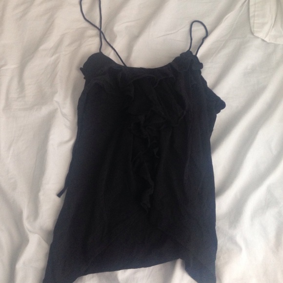 Black ruffled spaghetti strap