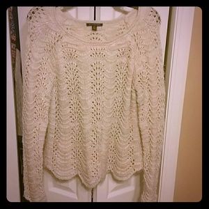 AEO Taupe Scalloped Hem Sweater