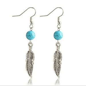 Turquoise and feather dangle earrings