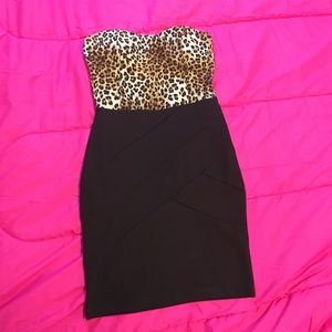 Black mini dress with cheetah print