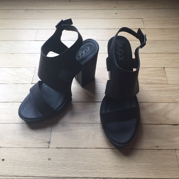 Black Chunky Cutout Heels