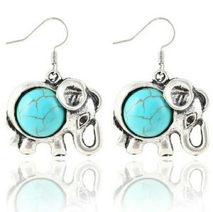 Turquoise and silver elephant dangle earrings