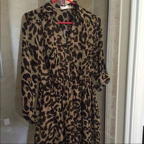 Leopard Print Button Up Cinched Waist Dress
