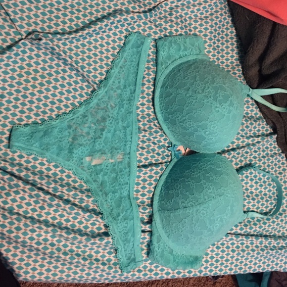 Blue lace Bra Thong Set