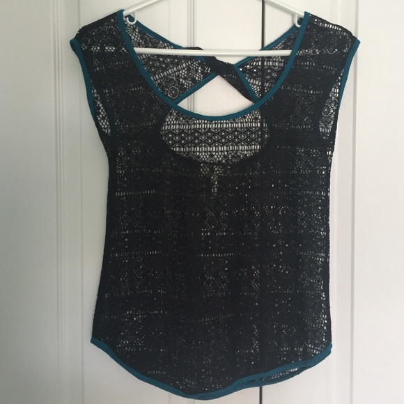 Pacsun Kira black lace see through patterned shirt