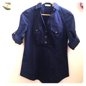 NWT NY&CO Navy Blue 3/4 Sleeve Buttoned Popover