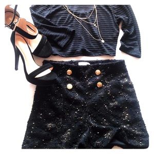 Black and Gold Sparkle High Waisted Mini Shorts