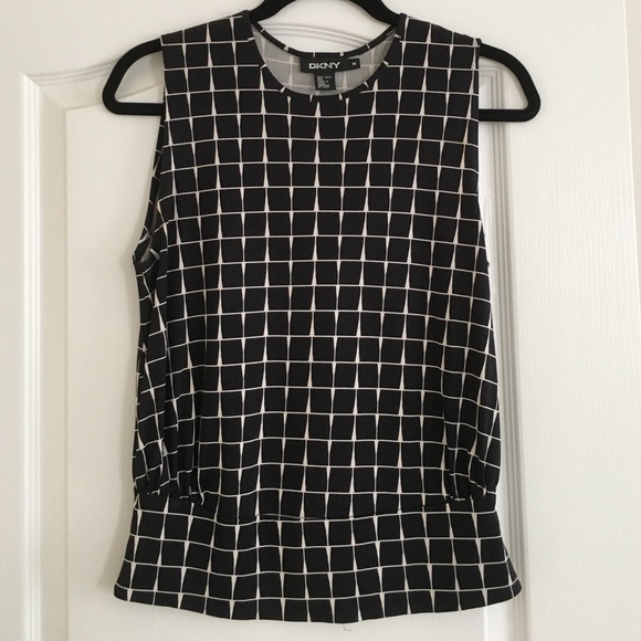 DKNY Tops - Black + white geometric printed sleeveless blouse