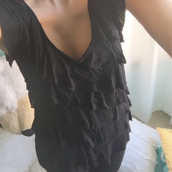 Macy's B. Wear black ruffle shirt