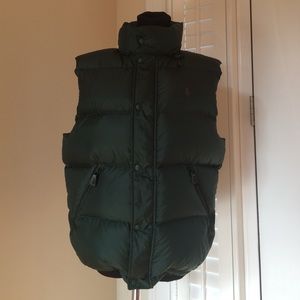 POLO BY RALPH LAUREN GREEN DOWN HOODED VEST. SZ M