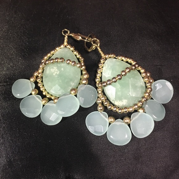 Aqua Blue and Gold Beaded Earrings