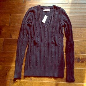 Black cable knit v-neck sweater
