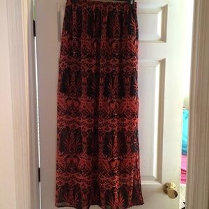 Navy Blue and Orange Semi Sheer Maxi Skirt
