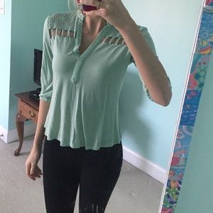 Charlotte Russe seafoam green crochet/ cutout top