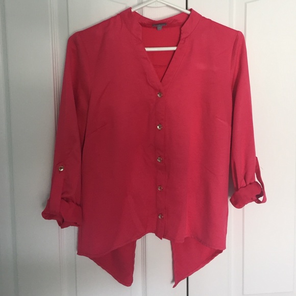 Charlotte Russe pink button down &open back blouse - Picture 1 of 4