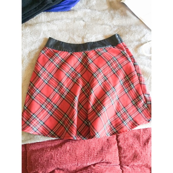 Red plaid school girl skirt