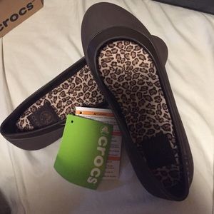 Brand New Brown Crocs Flats (leopard lined)