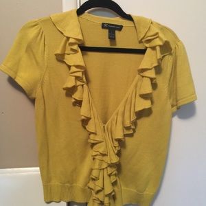 INC ruffled cardigan. Mustard yellow.