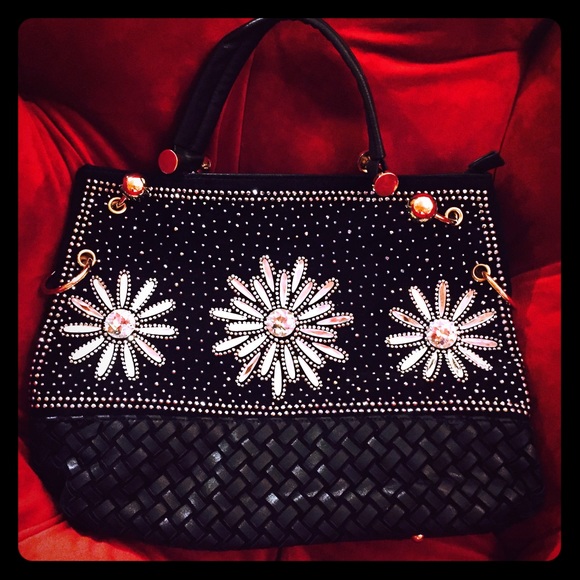 Flowers in a starry sky bling tote!