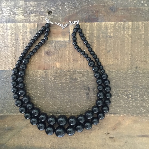 Black chunky bead 2-strand statement necklace