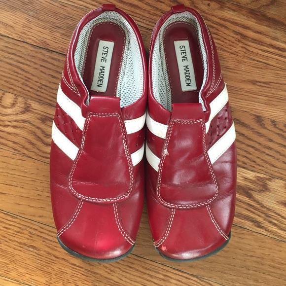 Steve Madden white and red slip on sneakers