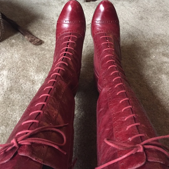 Red leather boots